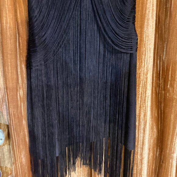 Sheri Bodell Art Deco Flapper Fringe Bodycon Cocktail Sexy Black Mini Dress XS - Picture 3 of 6